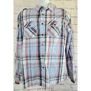 Carbon Blue Black Plaid Button Up Men's Shirt Medium Classic Fit